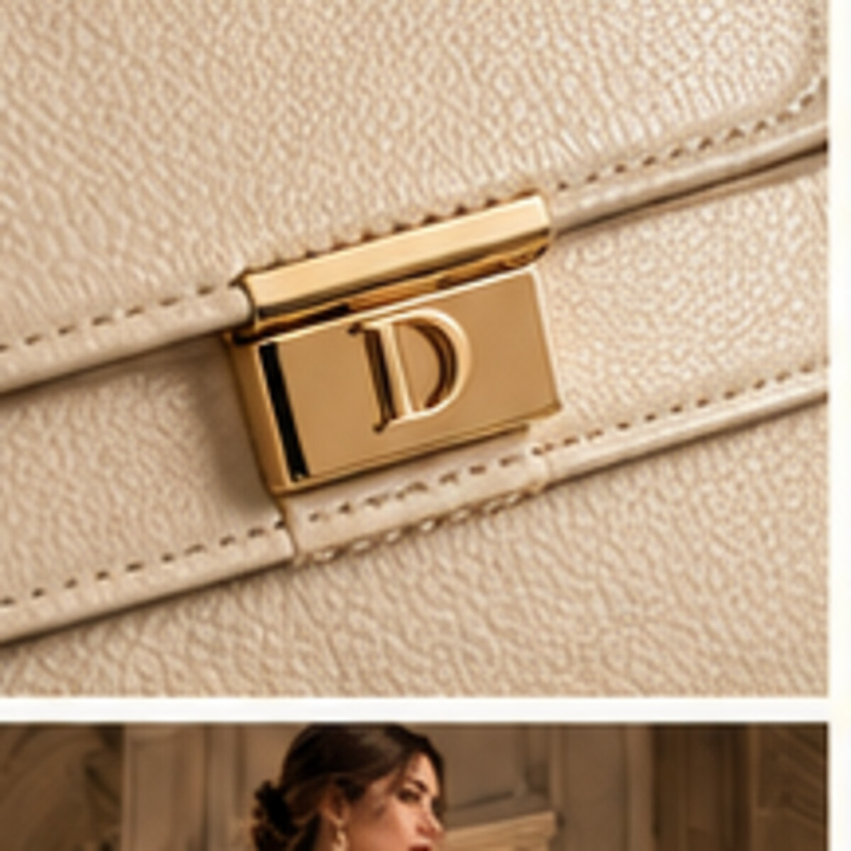 Ivory leather clasp with DEMETER goddess mark